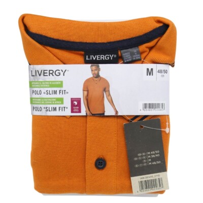 Livergy Polo Slim Fit Orange M (48/50) Slim Fit Cotton Short-Sleeved