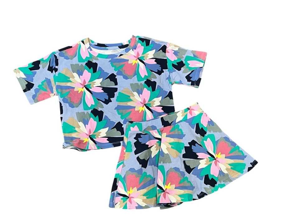 GAP KIDS GIRLS M 8 SHORT SLEEVE COTTON BLUE FLORAL KNIT SKORTS SET OUTFIT NWT - Image 4 of 4