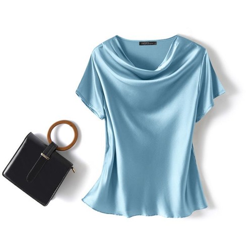 Women's Silk Shirt Loose Short-sleeved T-shirt Mulberry Silk Top Pullover Blouse - Picture 22 of 22