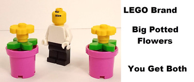LEGO Big Flower Pots with Yellow Stems LOT OF 2 Standard Large Plants Yard Gear
