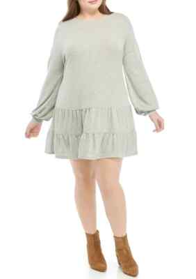 Ladies Plus 1X Tiered Butter Terry Dress Wonderly Gray Long Sleeve NWT ''Cozy Up''
