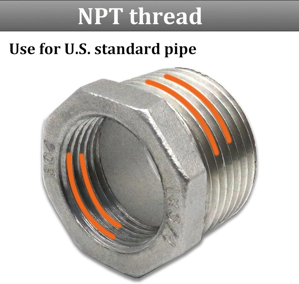2 Pcs Reducer Hex Bushing, 304 Stainless Steel 3/4" Male NPT to 1/2" Female NPT( - Image 2 of 4