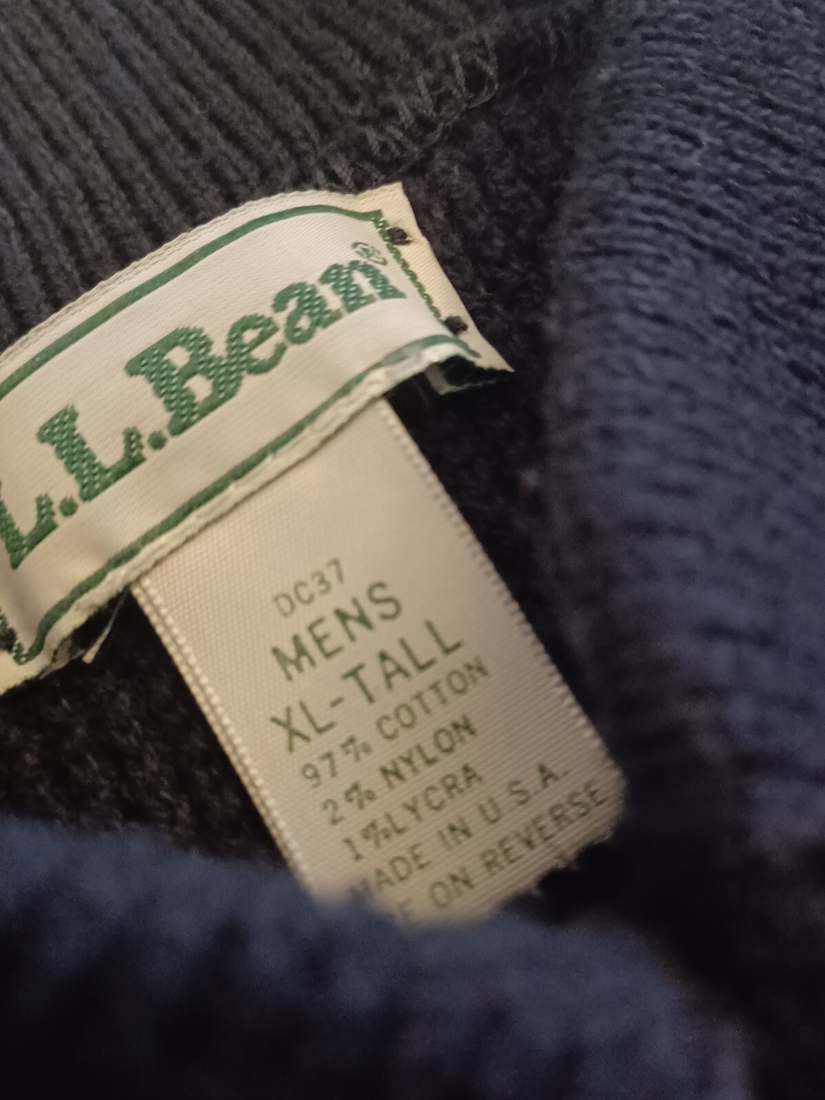 Vintage LL BEAN Men's XL Tall Pullover Henley Sweater Blue Heavy Knit