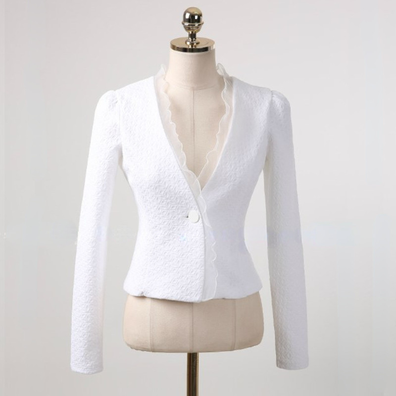 Lady Lace Suit Cardigan Tulle Ruffle Cropped Shrug Jacket Open Slim Blazer Basic