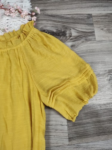 Mlle Gabrielle 1X Peasant Mini Dress Boho Ruffled Bright Mustard Yellow Dress - Picture 4 of 14