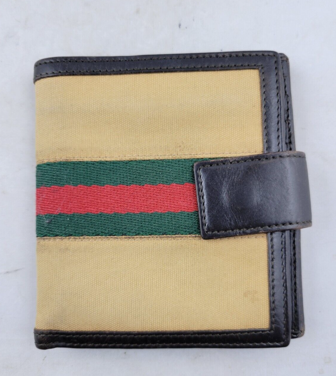 Vintage Authentic Gucci Men's Canvas & Brown Leather Bifold Vintage Authentic Gucci Men's Canvas & Brown Leather Bifold