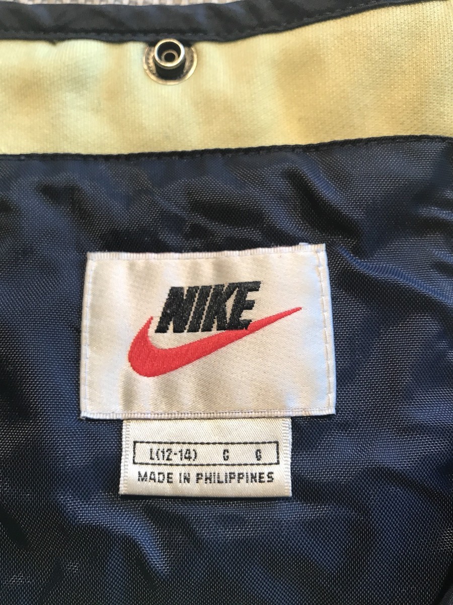 Vintage Nike Jacket Large 12-14 Navy Blue Quilted Open Front Nylon