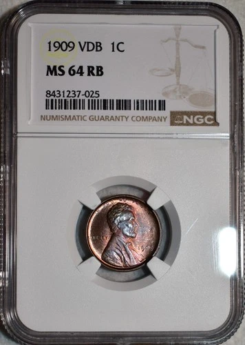 NGC MS-64 RB 1909-P VDB Lincoln Cent, Attractively Toned, Red-Brown specimen.