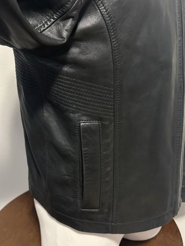 COLE HAAN Genuine LAMB Leather Black Cafe Racer Biker Moto Jacket Lined Men sz.M - Picture 4 of 16