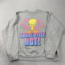 VINTAGE Looney Tunes Sweatshirt Mens XL Gray Tweety Bird Funny Crewneck 90s