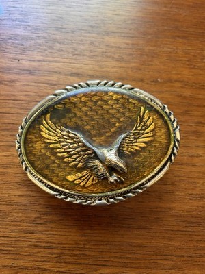 Diamondback Rattler Eagle Belt Buckle Oval Western Snake Skin Style Silver Tone