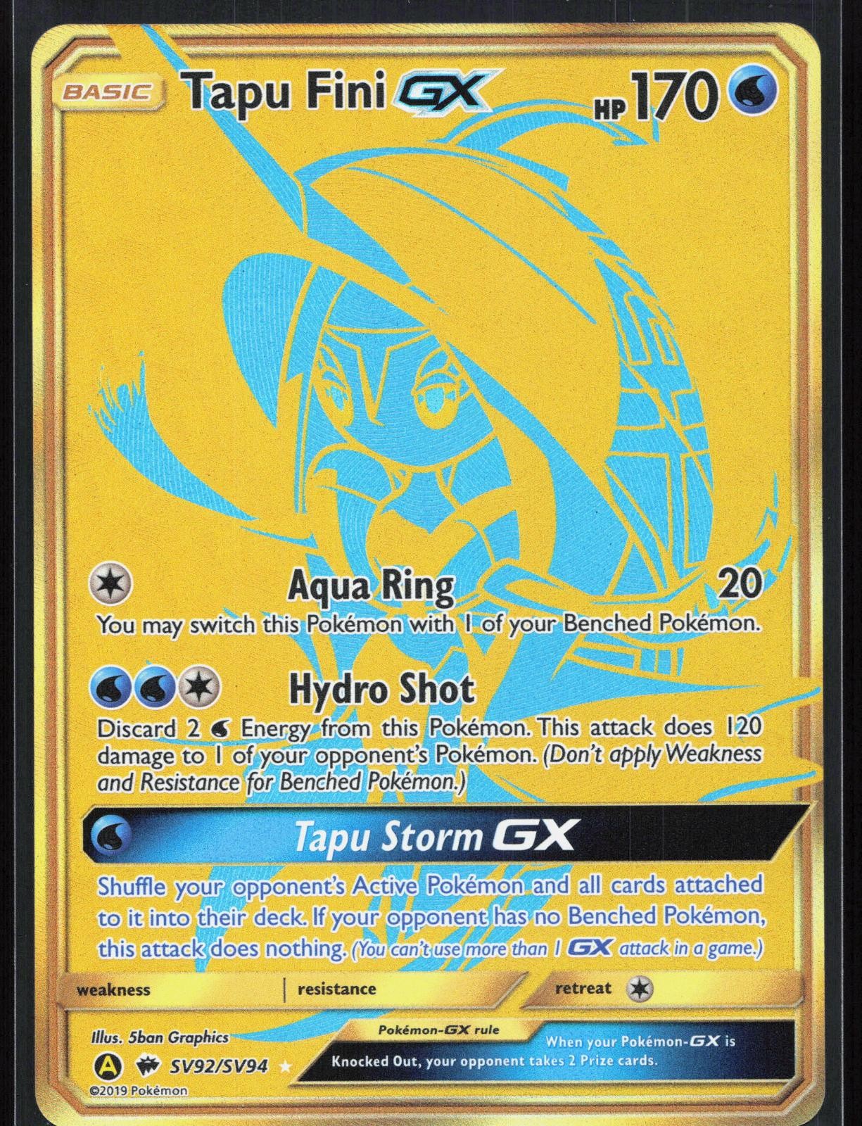 Tapu Fini GX SV92/SV94 Secret Rare Hidden Fates Shiny Vault Pokemon Holo NM