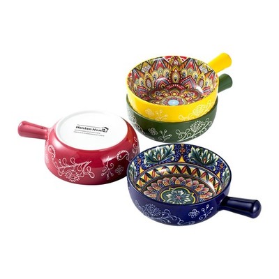 18 oz Soup Bowls with Handle, Porcelain French Onion Soup Bowl Set of 4, Cera...