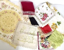 Vintage 9 Piece Yellow Lot Handkerchief Floral Embroidered Floral Lace Scallop