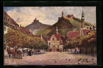 Artist postcard Weinheim an der Bergstraße, the market square 