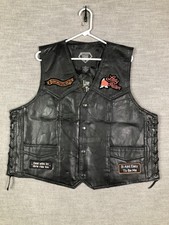 Diamond Plate Vest Womens XL Black Leather Biker Snap Lace Patches Motorcycle