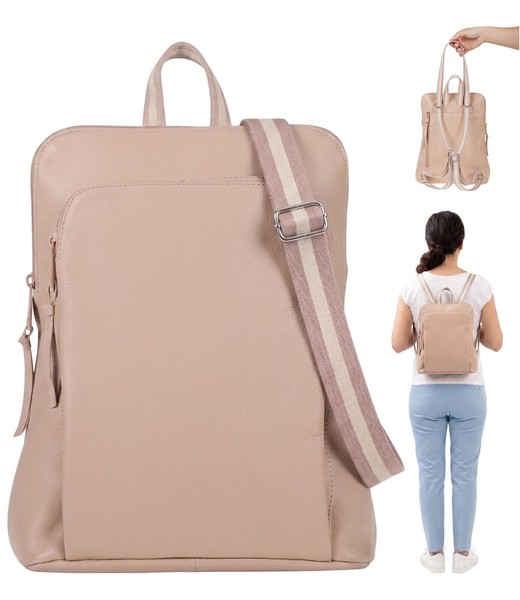 Rucksack Leder Handtasche Damen Freizeit Tasche Alessandro Rom 12979 Beige +E-image