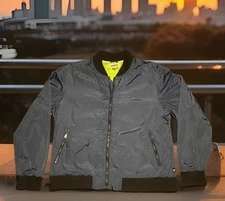 Brooklyn Industries Bomber Jacket XL. Blue Nylon. Unique Pineapple Print Lining