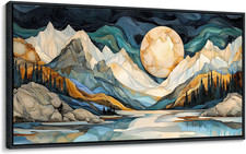 Framed Canvas Wall Art - Large Abstract Painting Decor, Textured Mountain Pictur