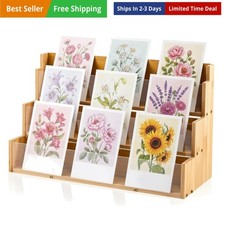 3-Tier Natural Wooden Rotating Greeting Card Display Stand for Retail – Fi