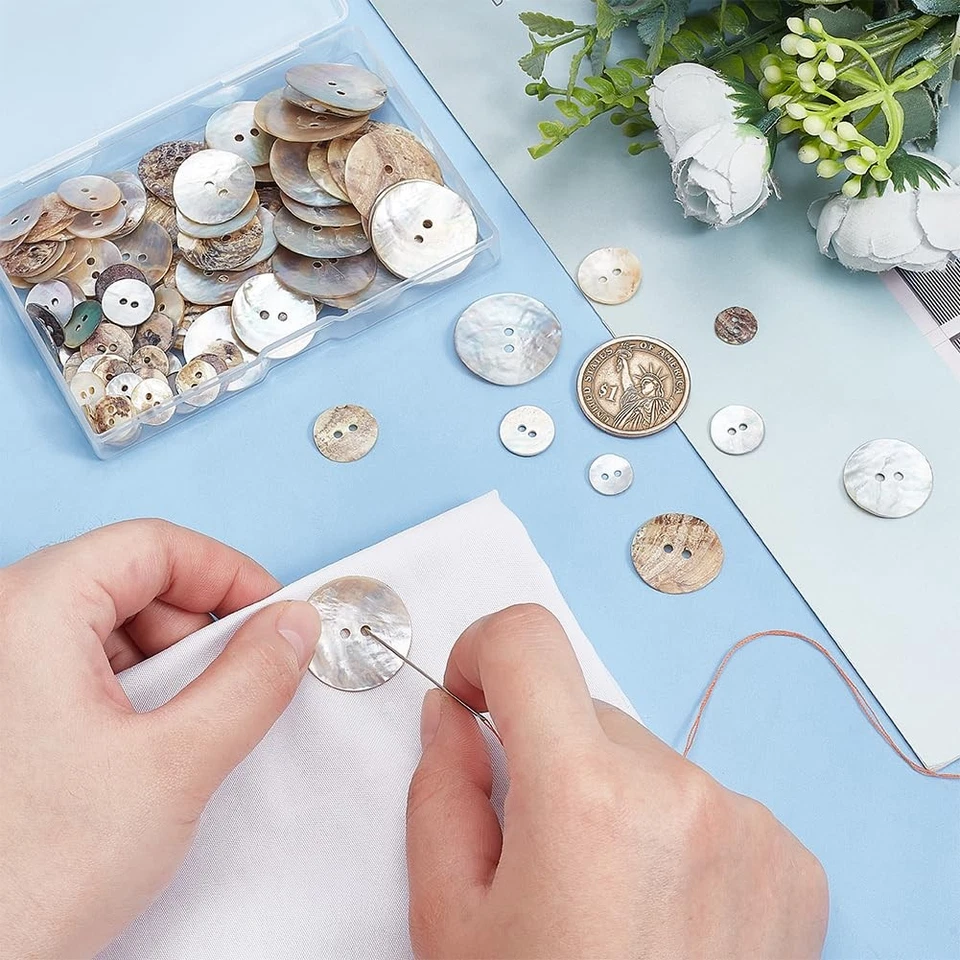 100pcs Natural Shell Buttons, 2-Hole Sewing Buttons 10/12/15/20/25mm Round Sh... - Image 3 of 4