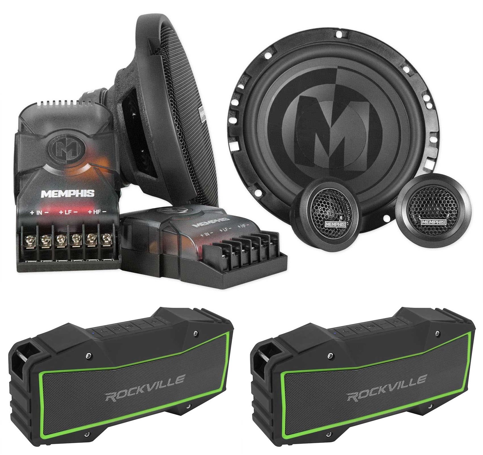 Memphis Audio PRX60C 6.5" 100w Component Speakers+(2) Stereo Bluetooth Speakers
