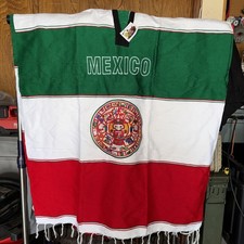 Mexico Baja Poncho Serape Mexican Blanket Hoodie Pullover Fringed One Size