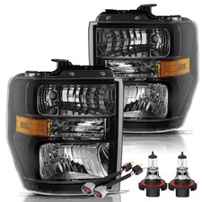 Headlights for 2008-2014 E150 E250 2008-2021 E350 E450 Black Housing w Bulbs