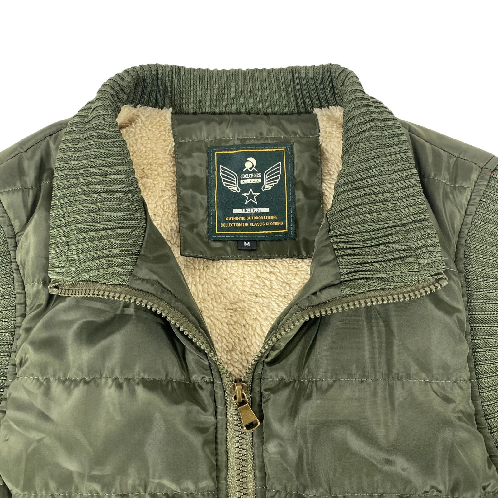 Cool Choice Olive Green Fleece Lined Puffer Vest Men’s Medium Full Zip Outdoor