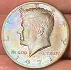 1971-D  Kennedy Half Dollar Beautiful Lustrous Gold/Rainbow Toned Coin - #42