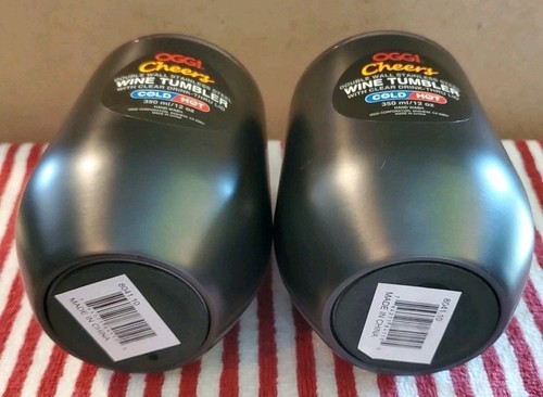 Oggi Cheers Double Wall Insulated Wine Tumbler 12oz Slate w/Lid BPA FREE! 2 SET! - Picture 3 of 8