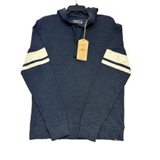 Faherty Men  s Sunwashed Slub Hoodie Navy Stripe Sleeve Small 98 Pullover NWT