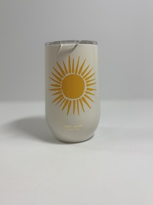Kate Spade Golden Hour Wine Tumbler 16oz White Yellow Stainless Steel Coffee Sun