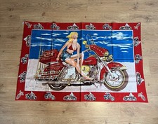 Vintage 1970s Bikini Woman Motorcycle Rider 52”x34” Art Wall Tapestry Turkey ATC
