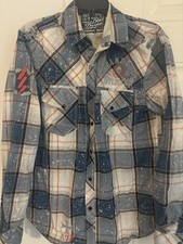 Men's Affliction Black Premium Snap Button Size L Long Sleeve Plaid Shirt