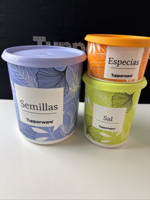 Tupperware One Touch Canister Set Of 3 Spanish Sal Semillas Especias new set