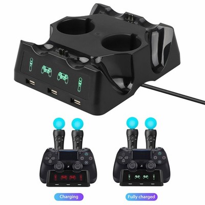 4 in1 Controller Charger Dock Station Stand LED For Play Station PS4/MOVE/VR NEW