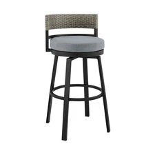 Armen Living Encinitas Outdoor Patio Counter Height Swivel Bar Stool in Aluminum