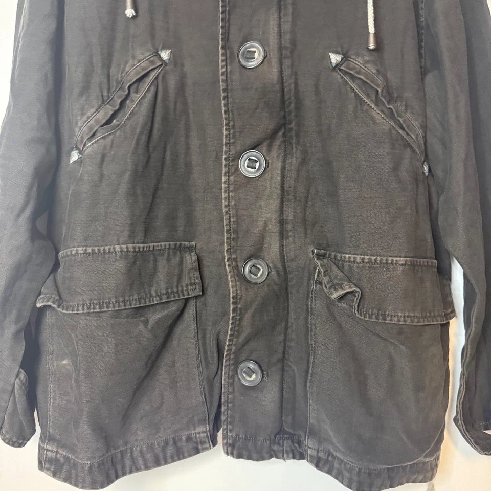 Chaqueta Free People Joshua Tree Bordada Gris Negro Anorak Utility Lona XS Foto 3 de 4
