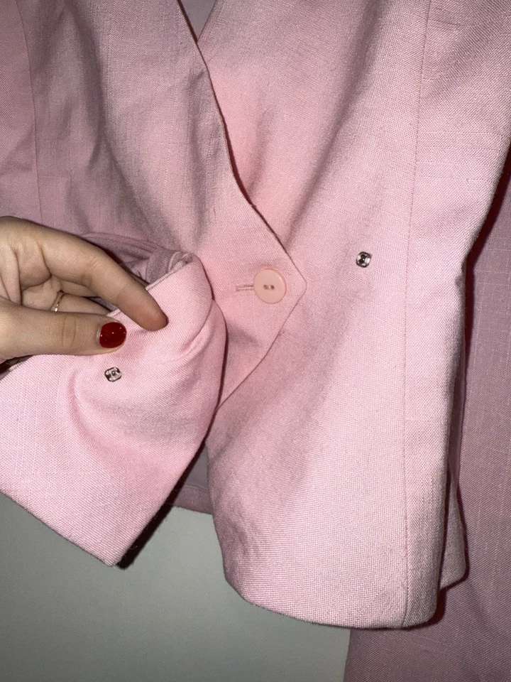 De Colección Raúl Blanco Rosa Lino Forrado Falda Conjunto Lazo Frontal Glinda Girly Talla 8 Foto 4 de 4