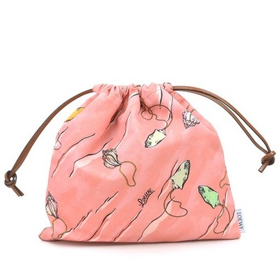 Auth LOEWE Paula's Ibiza Drawstring Pouch Pink/Multicolor Canvas/Leather  e60580n