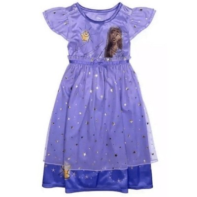 DISNEY Wish Dress Kids 4T Purple Asha Star Tulle Overlay Princess Nightgown NWT