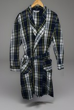 Vtg Montgomery Ward Plaid Robe - Blue Yellow White - Pockets Belt Snap - Sz M/L