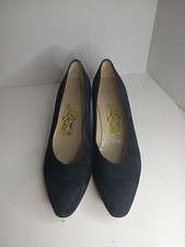 VTG Salvatore Ferragamo Pumps Shoes Heels Women's Sz 7 AAA Black Suede ITALY