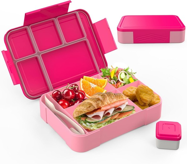 Swviodmt Brotdose Kinder Mit FäChern, 1300Ml Lunchbox Kinder, Bento Box In Rosa-image