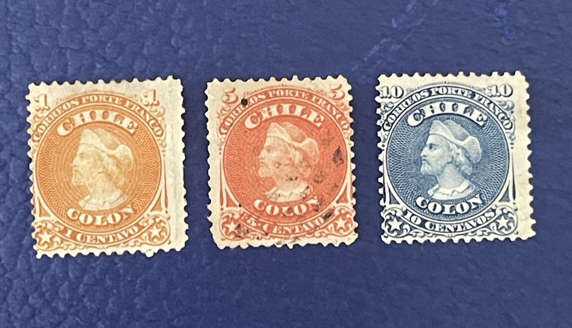 Vintage Stamps From Chile 1867. Christopher Columbus.