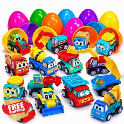 Stargo 8 Pack Prefilled Easter Eggs Bulk Mini Car Set Pull-Back Vehicles Party