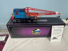 MTH Tinplate Traditions 10-2007 #519 Two Tone Blue w/Brass Trim Crane Car