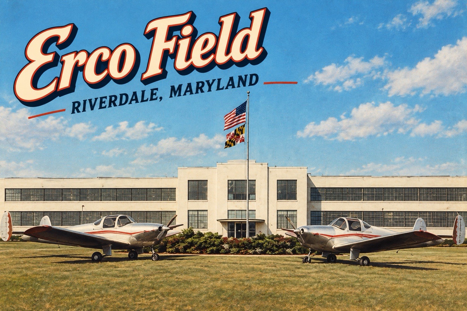 Erco Field - Riverdale Maryland Reproduction Postcard 4x6 Airplane E228