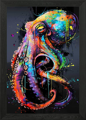 Oktopus Popart Gemälde gerahmt Wandbild Poster Leinwanddruck Bild
